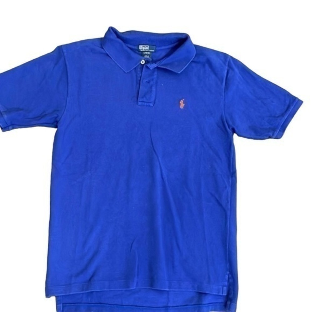 POLO RALPH LAUREN Blue Polo Shirt Orange Pony‎ Preppy Youth Large (16-18)